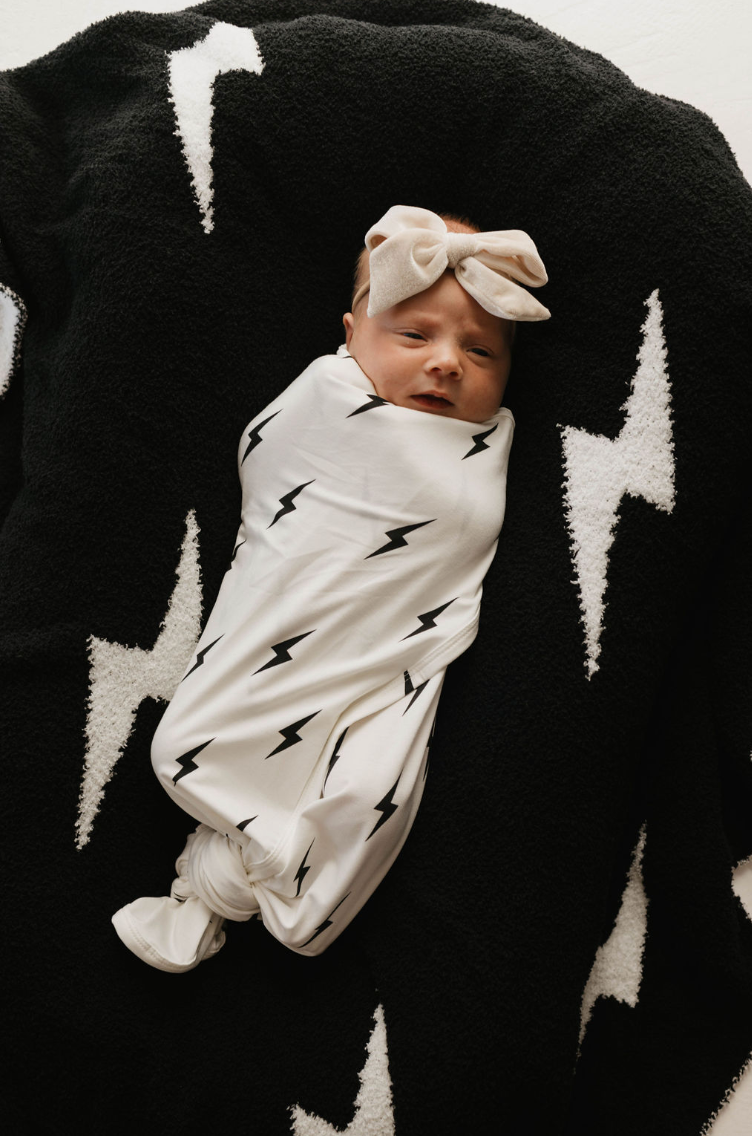 Bamboo Infant Swaddle | White & Black Lightning Bolt