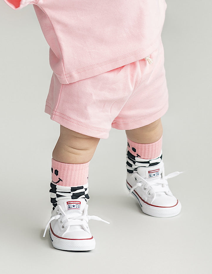 Smiley Shorts Set | Pink Peach