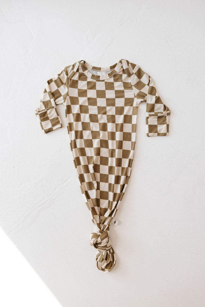 Bamboo Knotted Gown | Olive Checkerboard