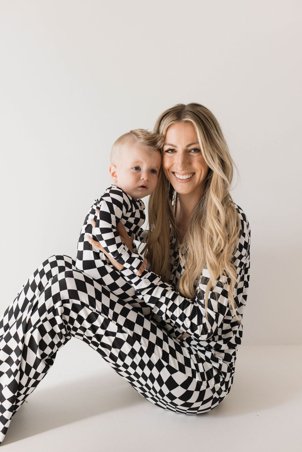 Women's Bamboo Pajama | Black & White Wavy Checkerboard