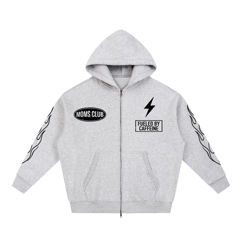 Caffeinated Chaos Zip-Up Hoodie- Gray