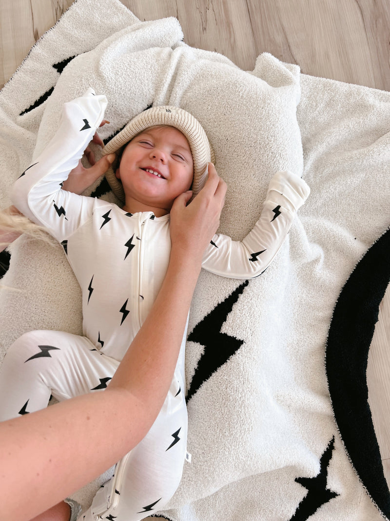 White & Black Lightning  Bolt | Bamboo Zip Pajamas