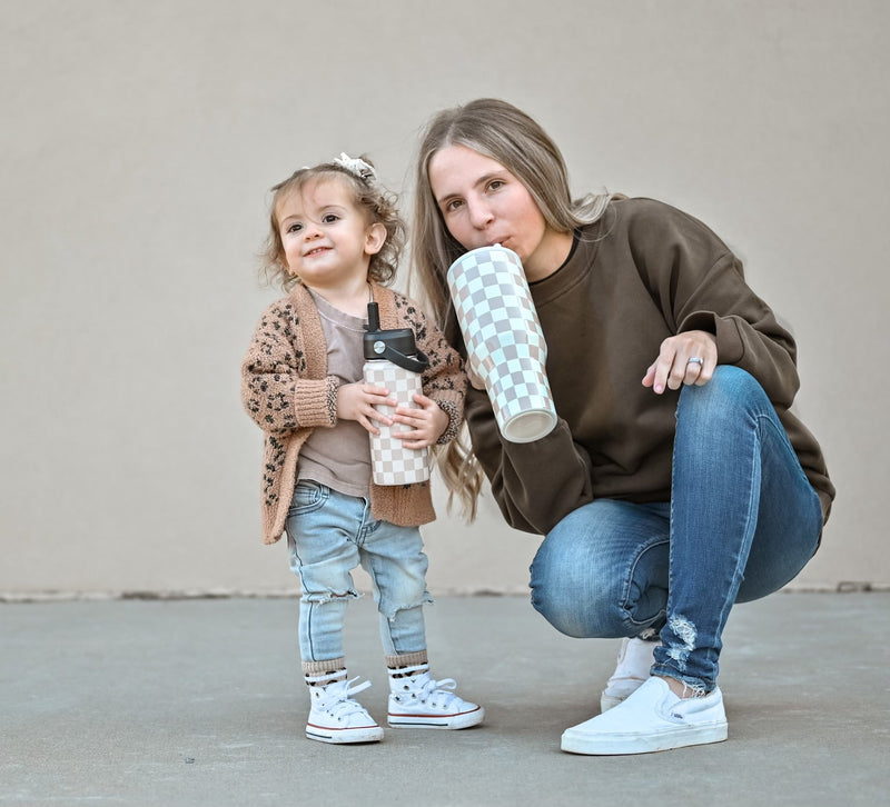 Beige Checker 16 OZ Water Bottle