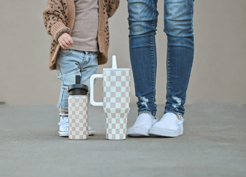 Beige Checker 16 OZ Water Bottle