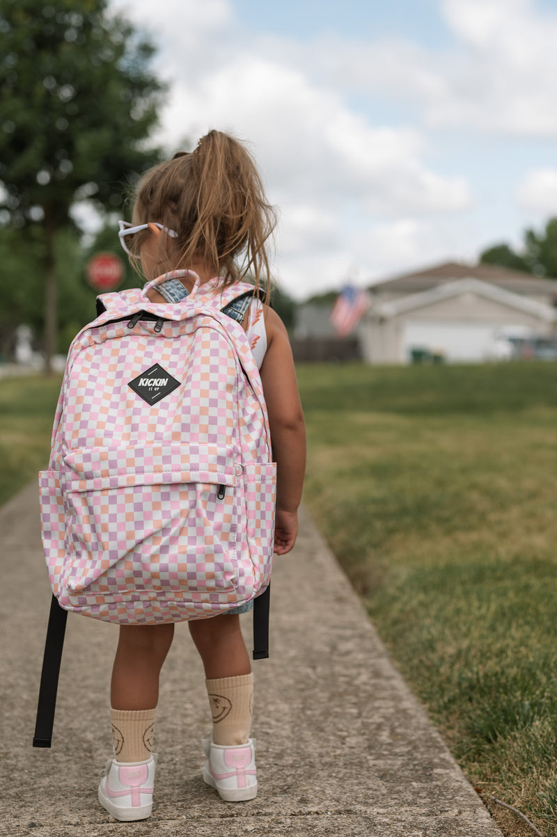 Full Size Pink Checkered Backpack