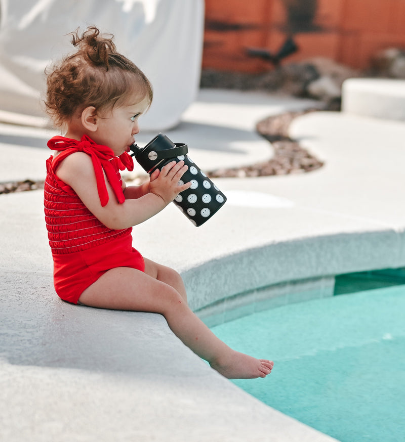 Black Summer Smiley Check Water Bottle