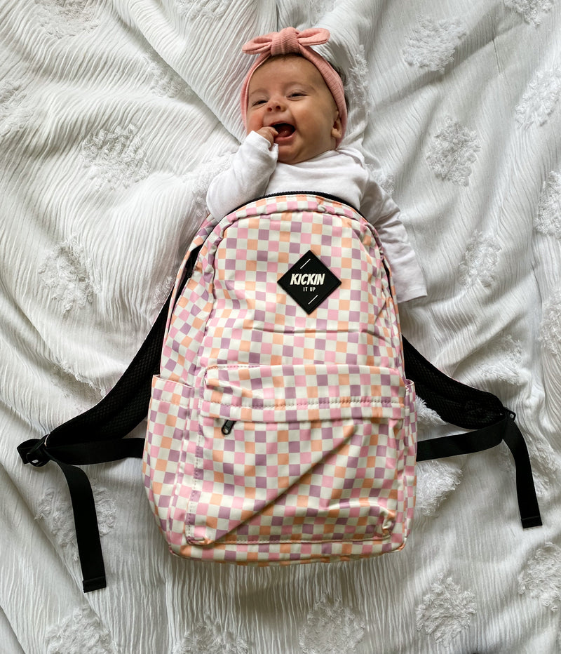 Full Size Pink Checkered Backpack