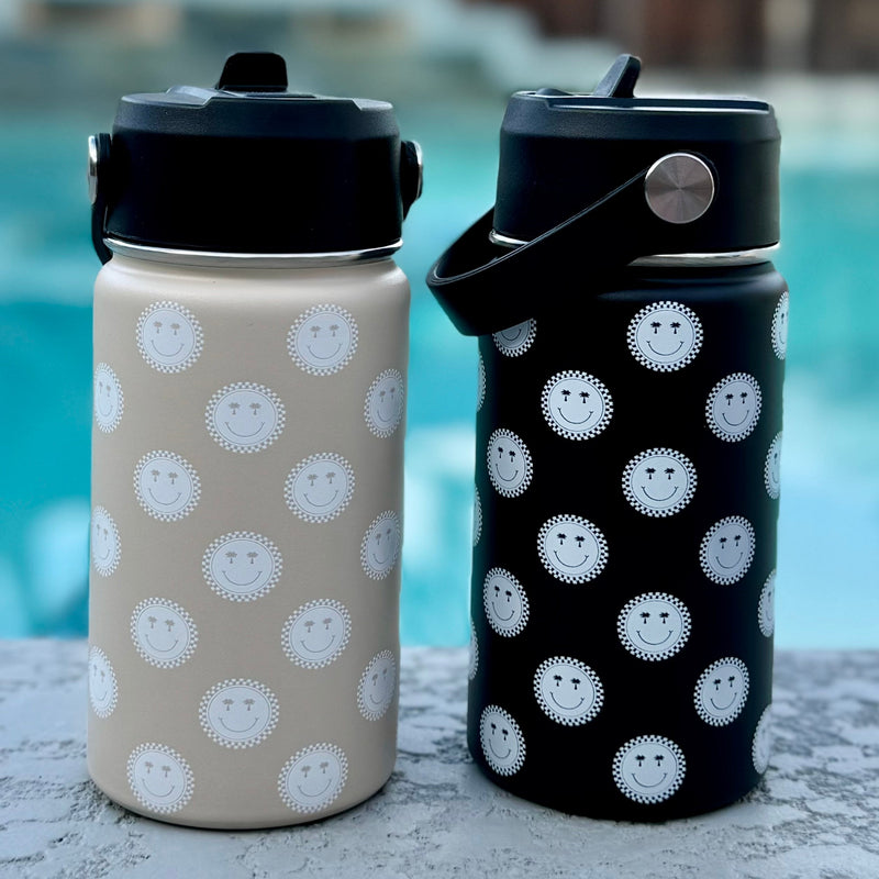 Black Summer Smiley Check Water Bottle