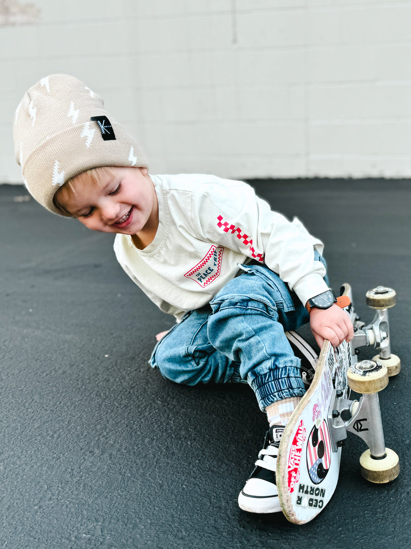 Beige Bolt Beanie