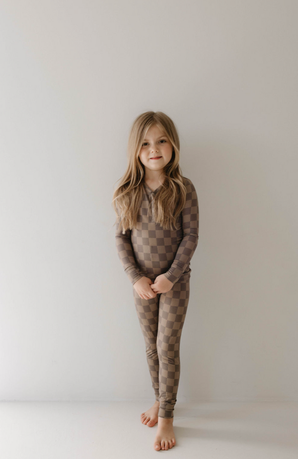 Faded Brown Checkerboard | Bamboo Two Piece Pajama