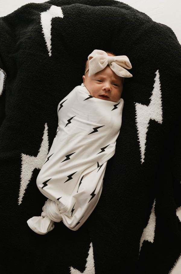 Bamboo Infant Swaddle | White & Black  Lightning Bolt