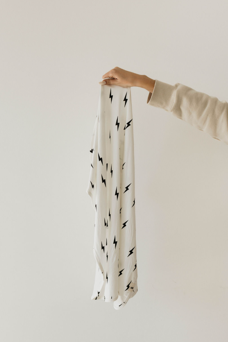 Bamboo Infant Swaddle | White & Black  Lightning Bolt