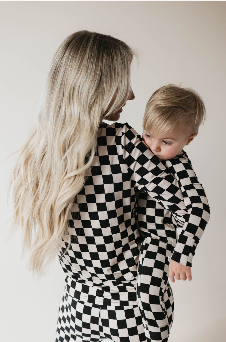 Black Checker | Bamboo Zip Pajamas