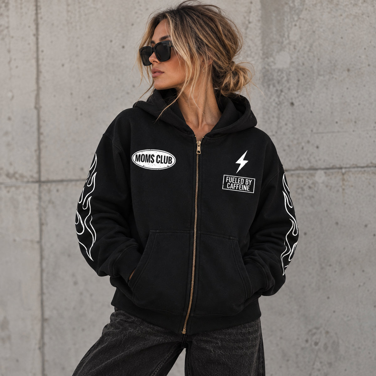 Caffeinated Chaos Zip-Up Hoodie- Black