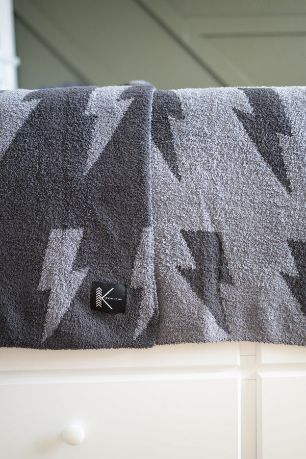 Black + Charcoal Bolt Cozy Blanket