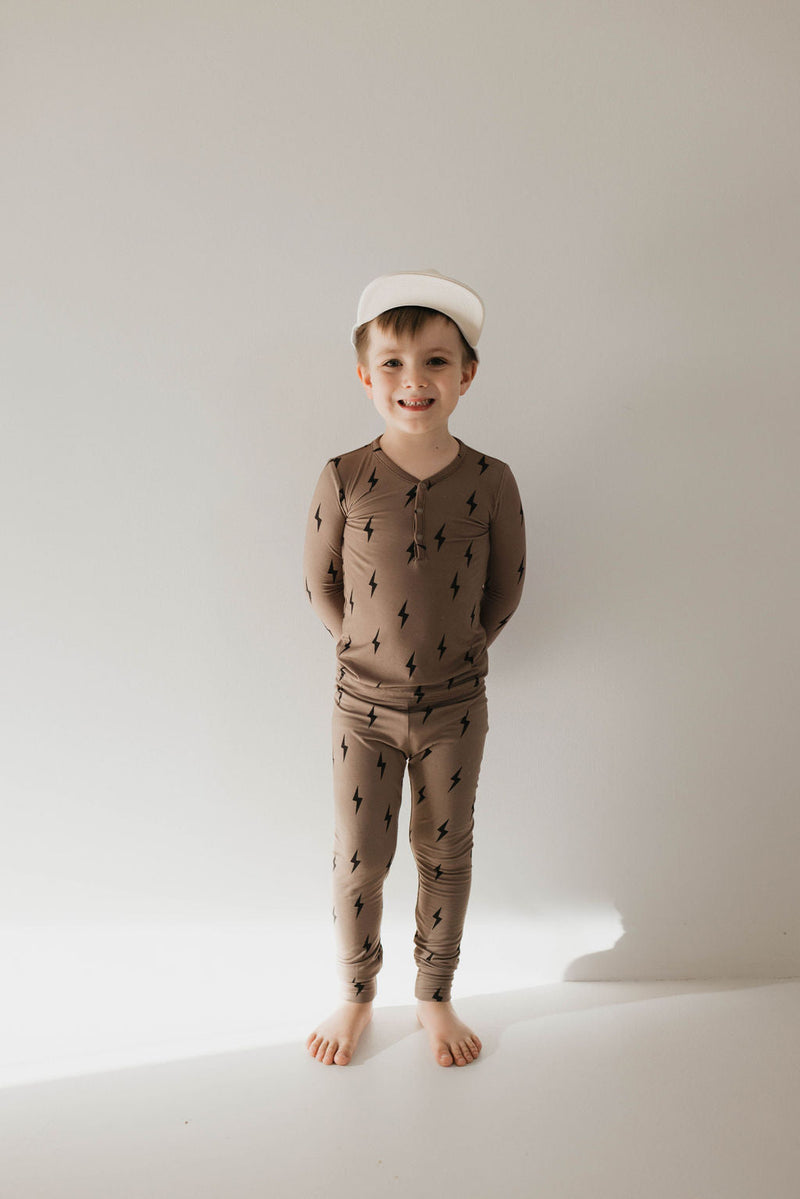 Brown & Black Lightning Bolt | Bamboo Two Piece Pajamas