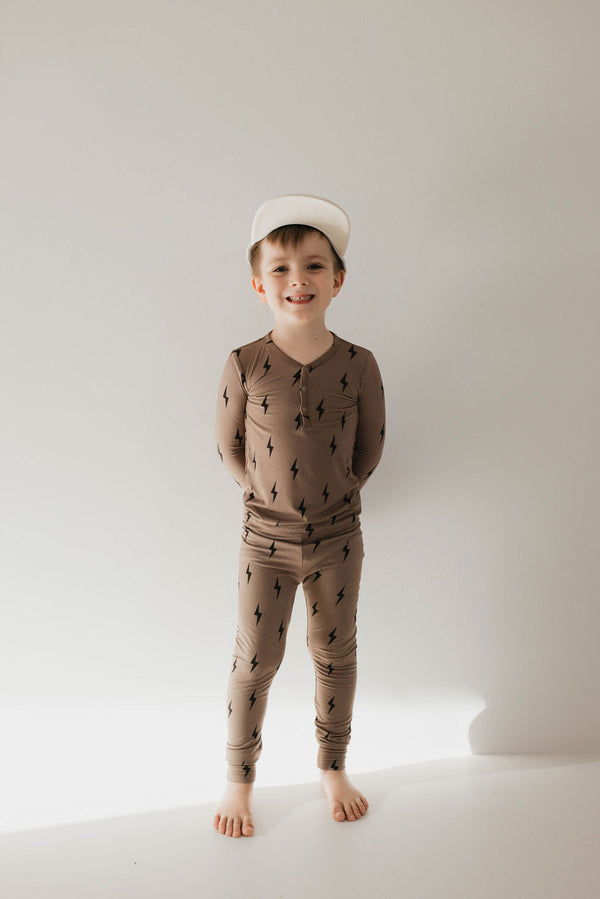 Brown & Black Lightning Bolt | Bamboo Two Piece Pajamas