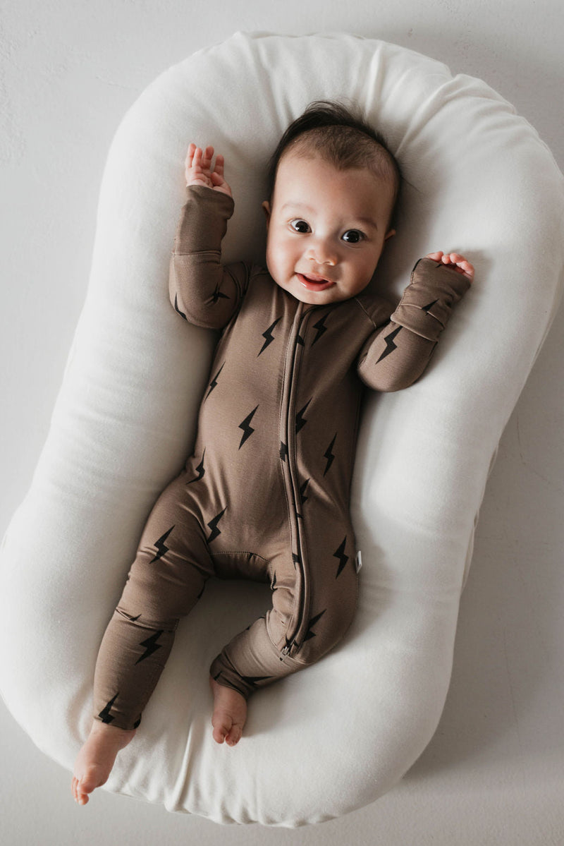 Brown & Black Lightning Bolt | Bamboo Zip Pajamas