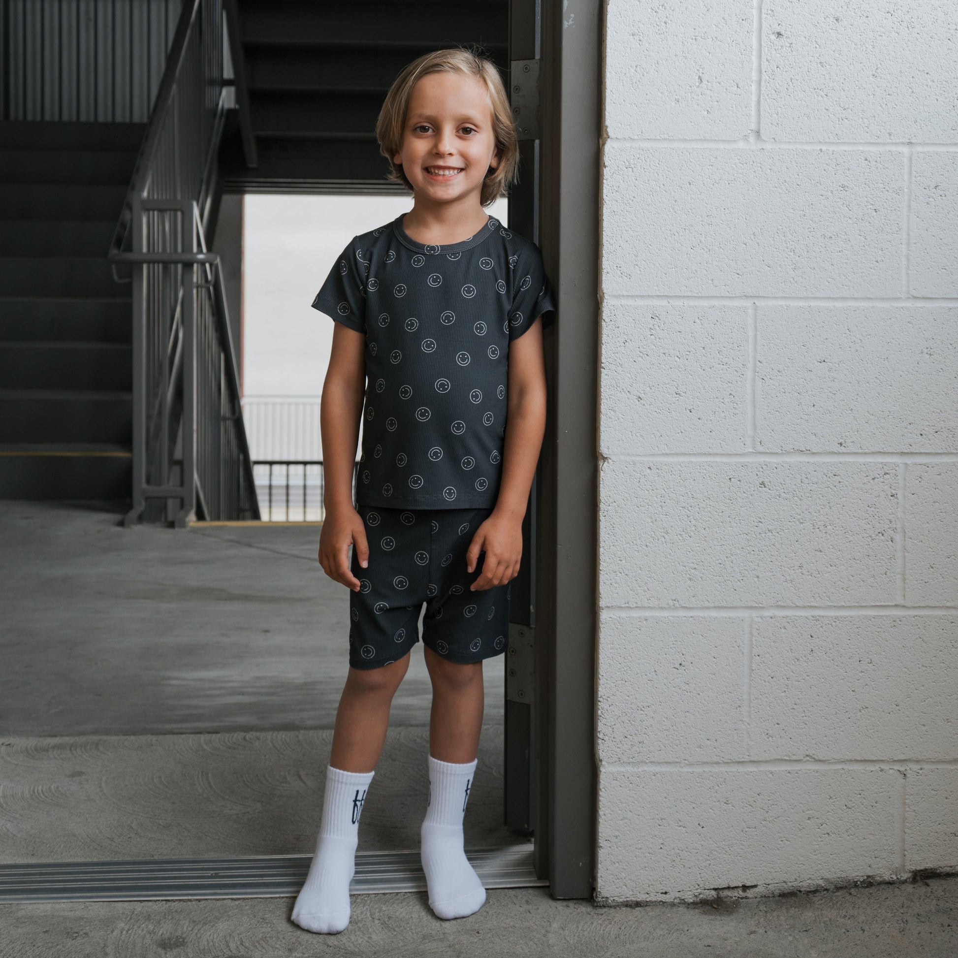 Bamboo Short Set | Smiley Ribbed